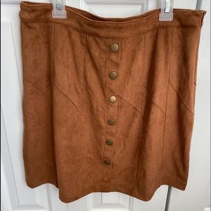 Faux Suede Button Front Skirt